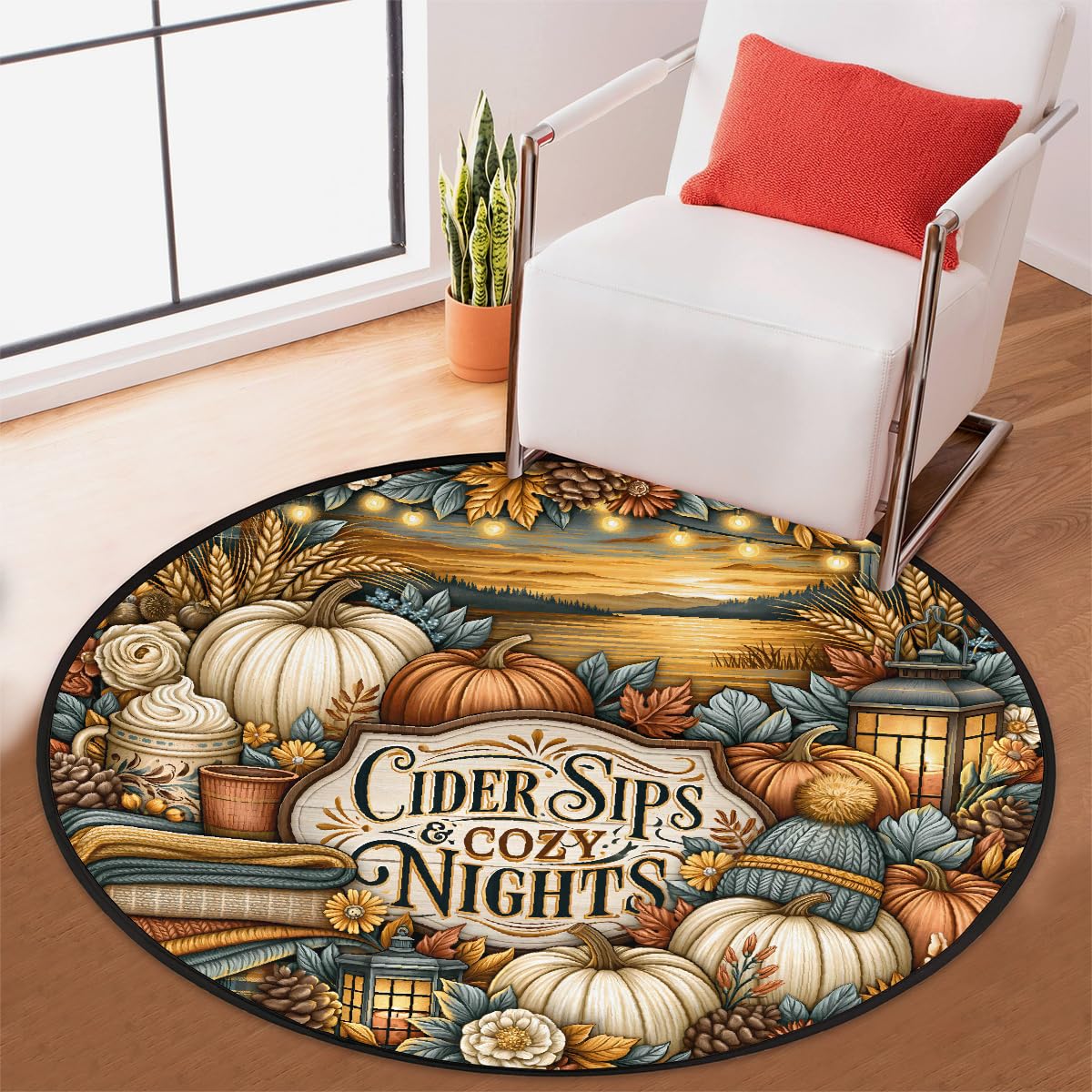 3 Ft Pumpkin Round Rug Circle Area Rugs Circular Door Mat for Indoor (B:b-10 / 3' (Round))