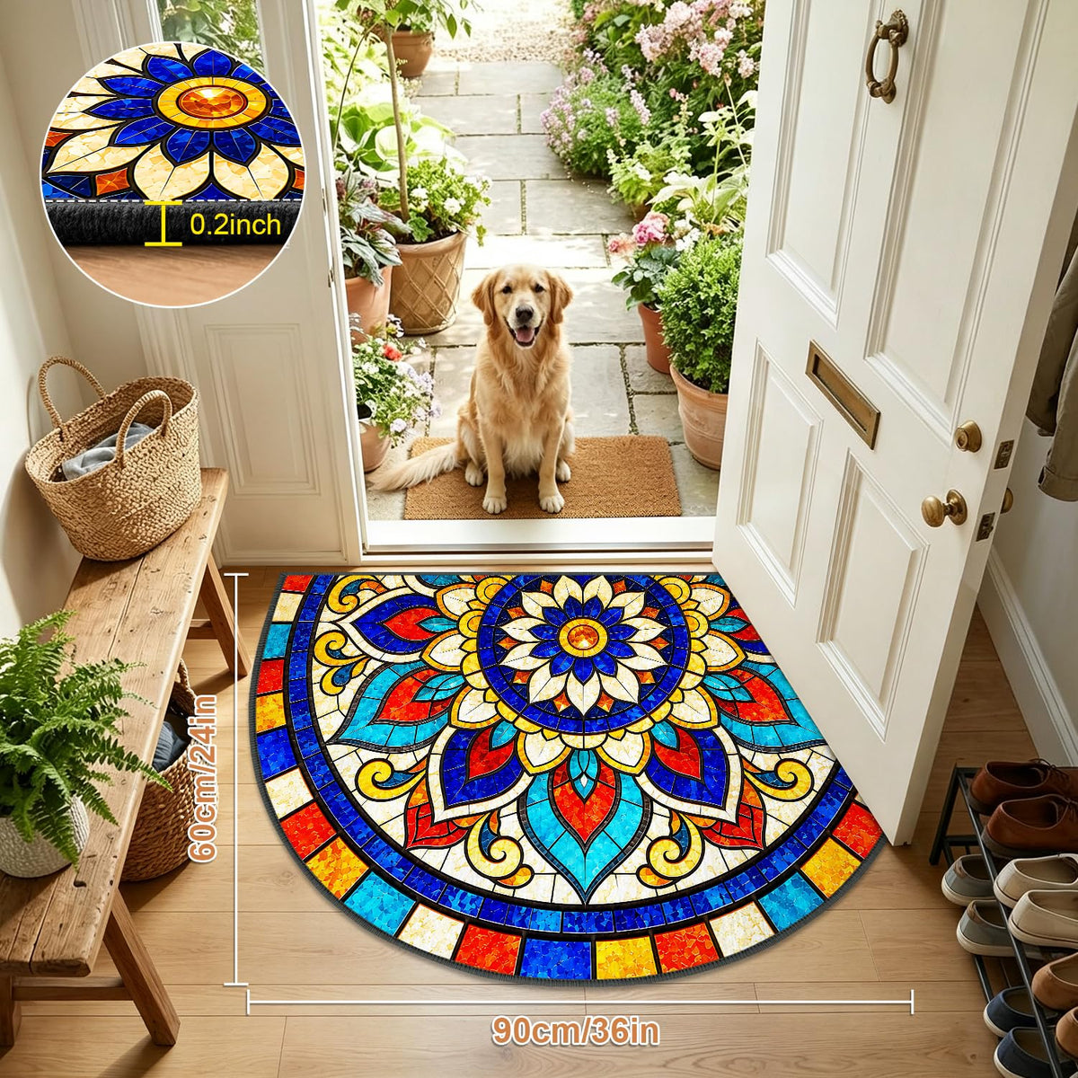 Stained Glass Semicircle Rug 24"x36" (69 / 2' x 3' (Semicircular))
