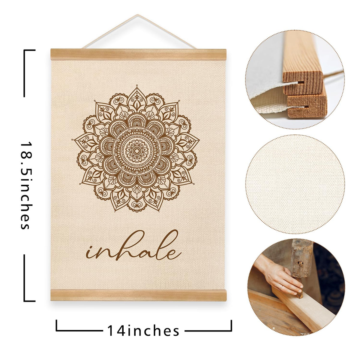 Boho Zen Wall Art Exhale&Inhale Inspirational Poster for Yoga Room Decor (Beige-2)
