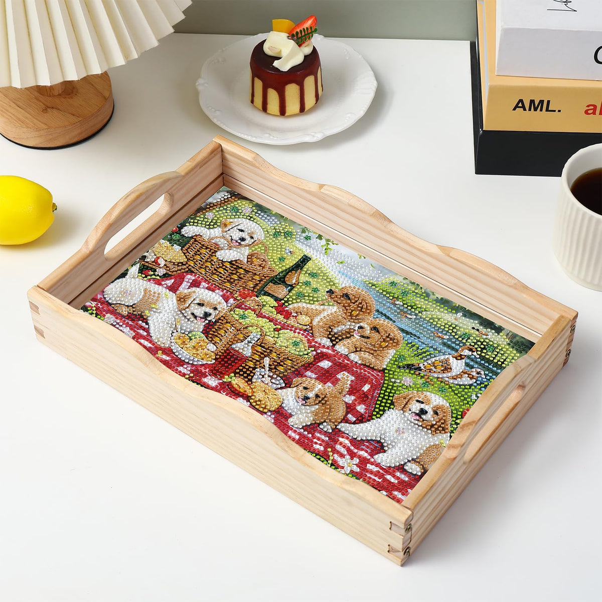 Diamond Art Kits for Adults Wooden Serving Trays with Handles (Dog AAA)