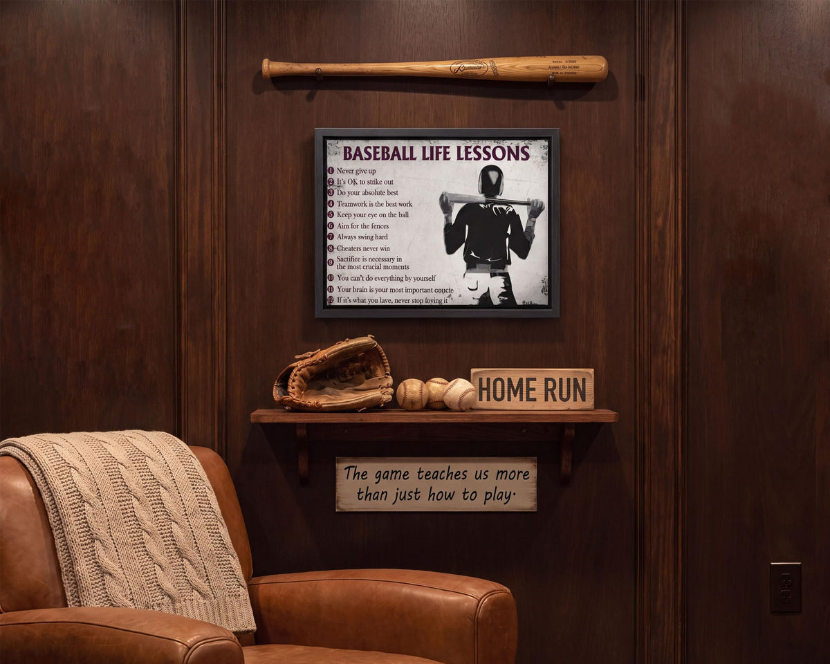Black Framed Baseball Life Lessons Canvas Wall Art 16x24in (Baseball / 24"L x 16"W)