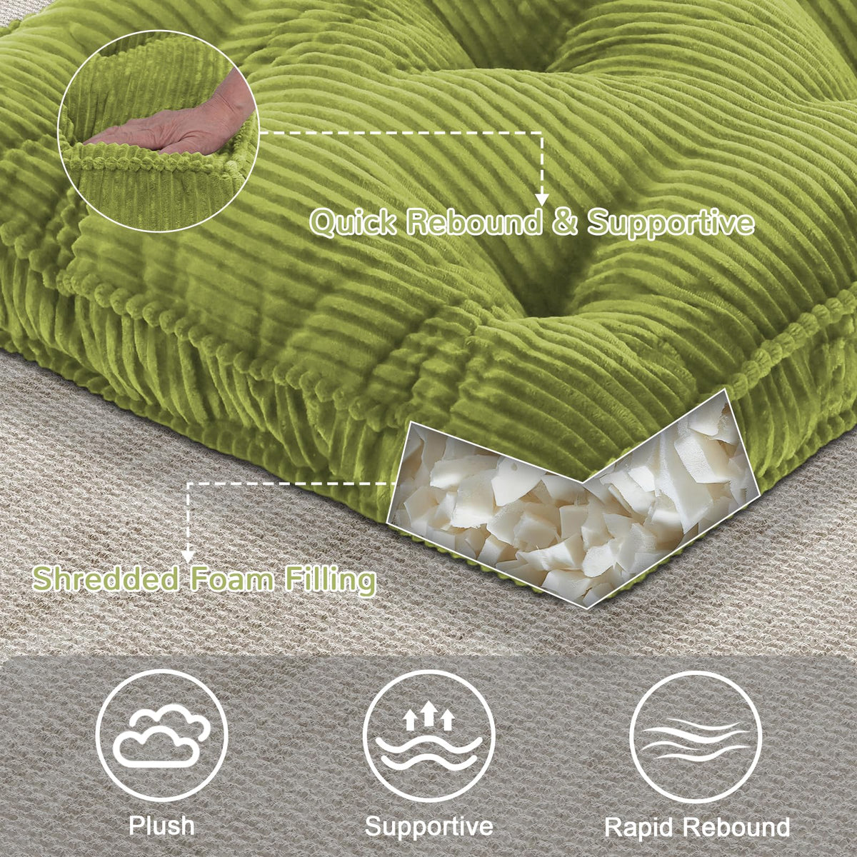 Meditation Floor Cushion (Light Green / 24x24x4 inch)