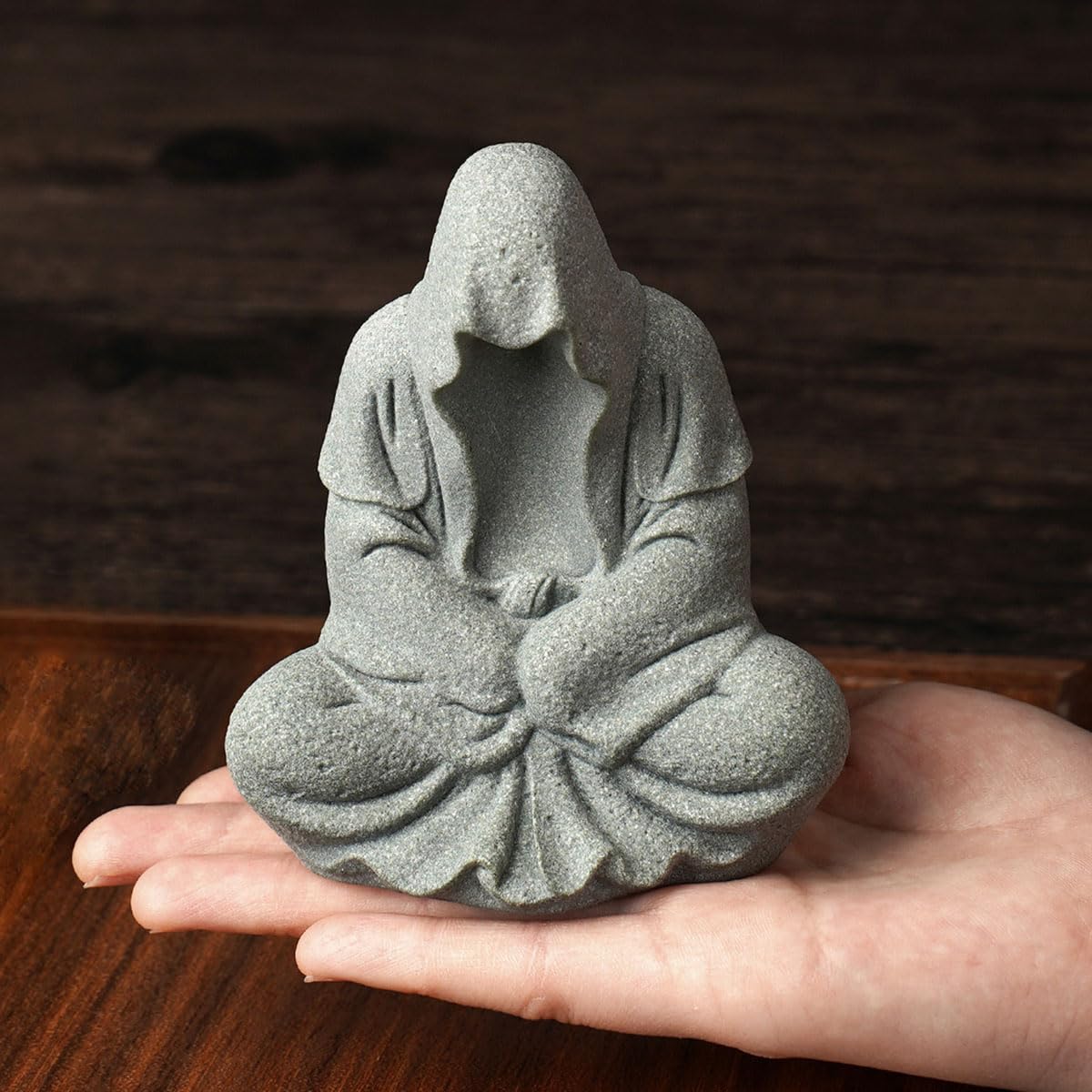 Aquarium Buddah Statue Sandstone Zen Buddha Sculptures for Garden Fish Tank Home Decorations (A)