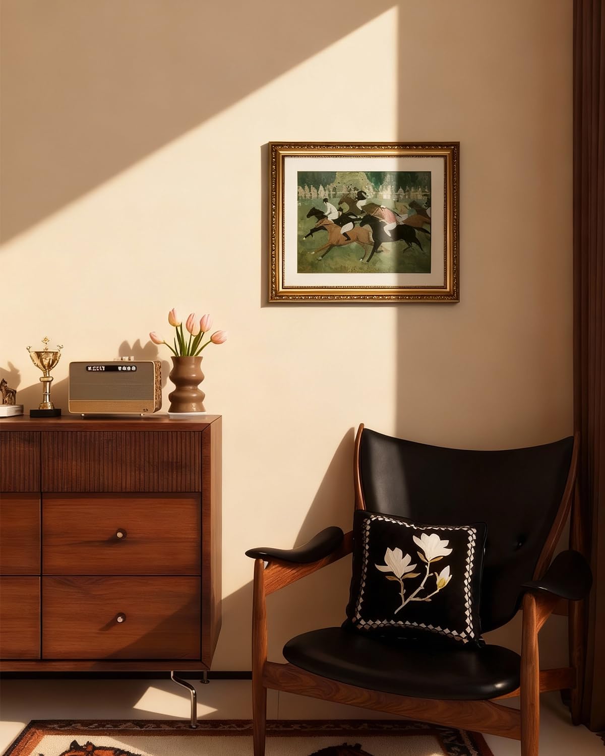 gold framed art (Horse racing / 16"L x 13"W)