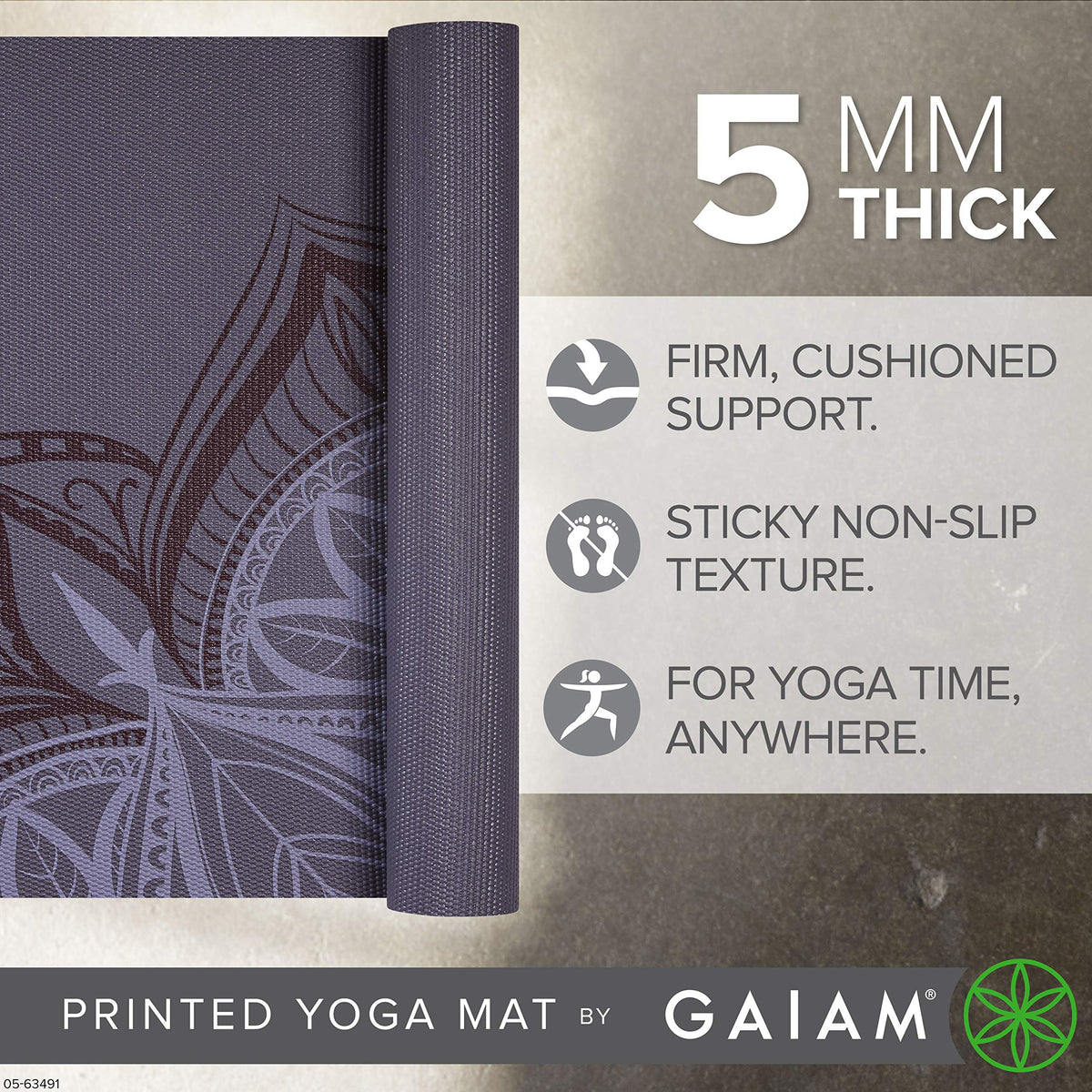 Yoga Mat Premium Print Non Slip Exercise & Fitness Mat for All Types of Yoga (Aubergine Point)