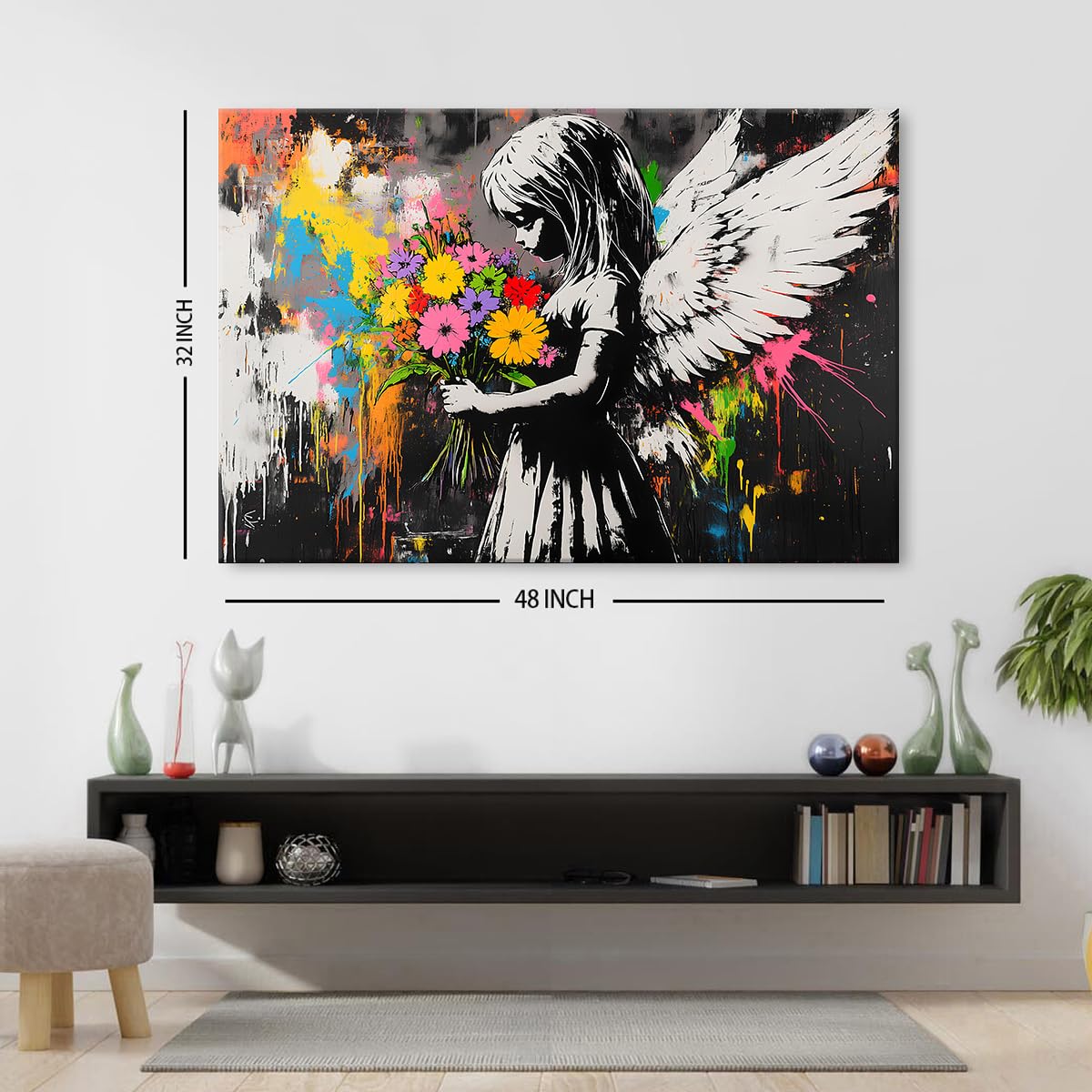 Abstract Graffiti Banksy Canvas Wall Art Banksy Angel Girls Decor Colorful Street Prints Picture Painting for Living Room Bedroom Pop Art Poster Modern Aesthetic Artwork Home Decoration 32x48” (48"L x 32"W / BANKSY)
