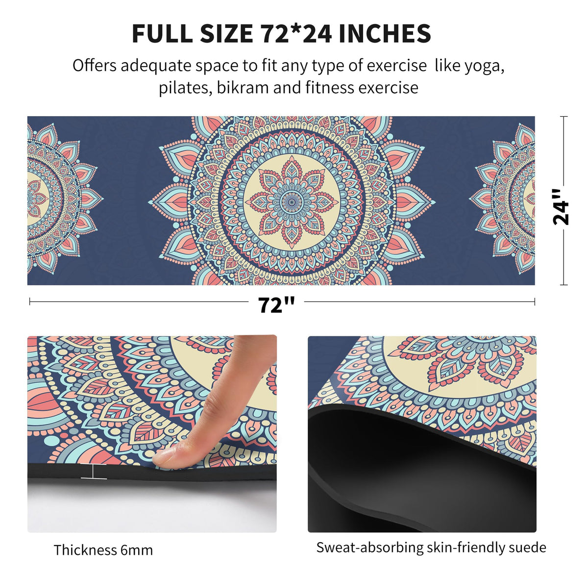Yoga Mat Print Extra Thick TPE Non Slip Fitness Exercise Mat with Carrying Bag (Lotus)