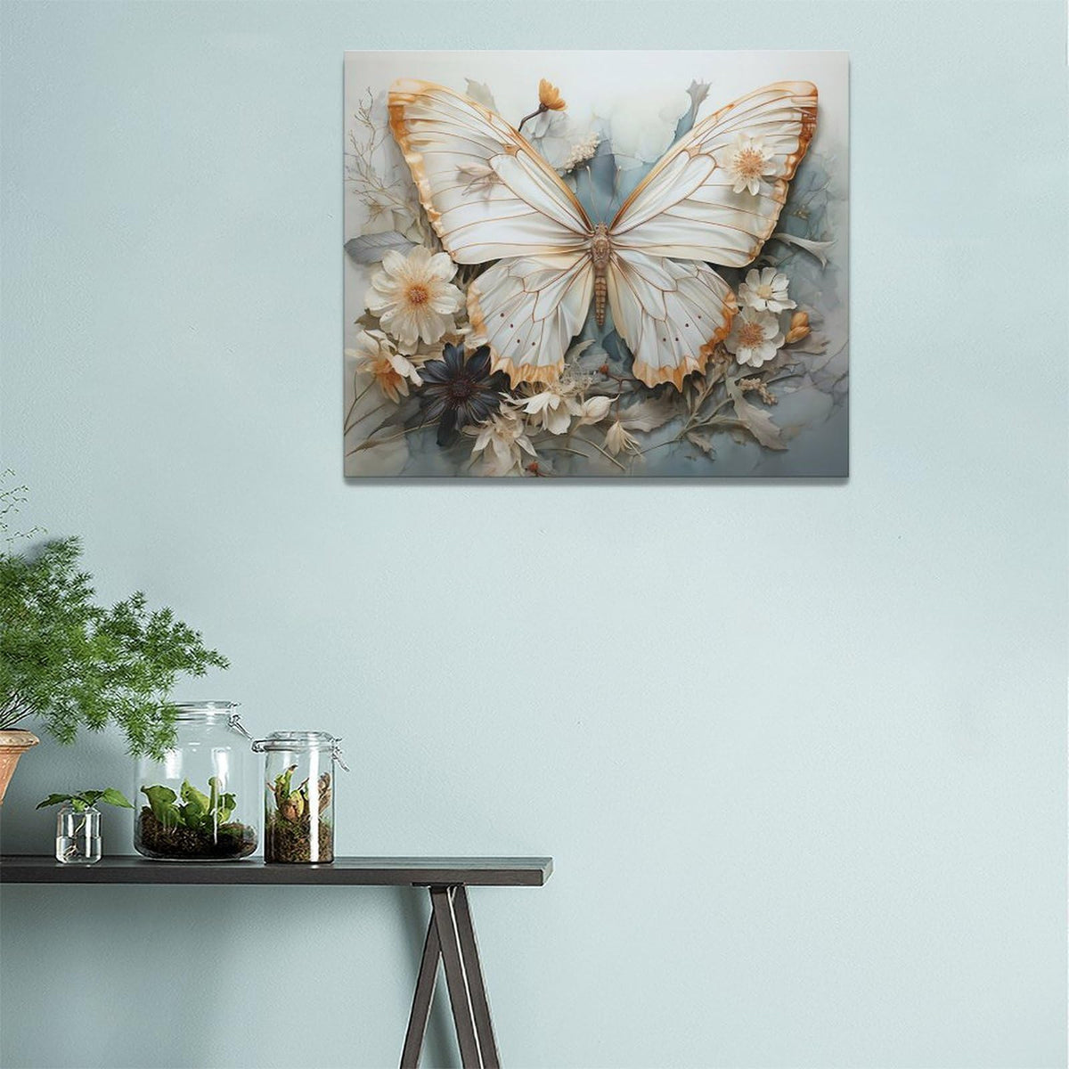 Butterfly Flower Decor Wall Art Aesthetic Butterfly Pictures Wall Decor Abstract Butterfly Floral Canvas Painting Modern Artwork Decorations Framed for Bathroom Living Room Bedroom Office 24x20inch (24L" x 20W" / Gold Butterfly)