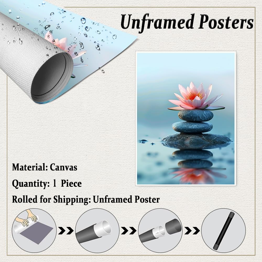 Zen Lotus Flower and Stones Wall Art (Unframed-8 / 24"L x 36"W)