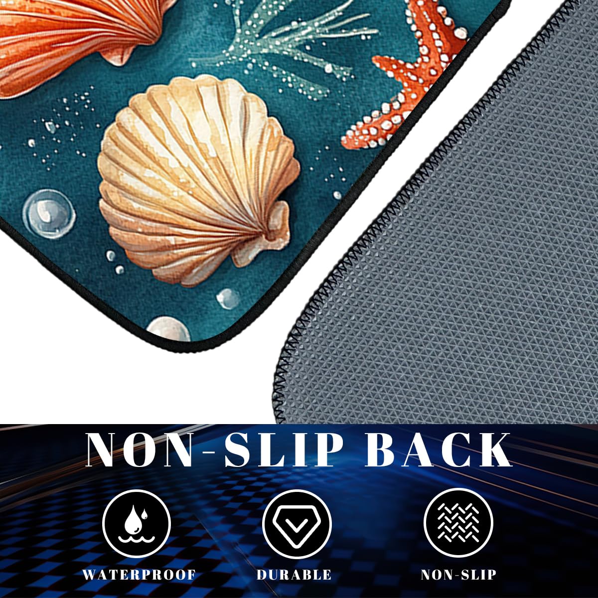 Seashell Car Floor Mats Set of 4 Pearl Watercolor Colorful Starfish Carpet Front Rear Carpets Mat Non (26.8"L x 17.3"W x 0.4"Th / Seashell)