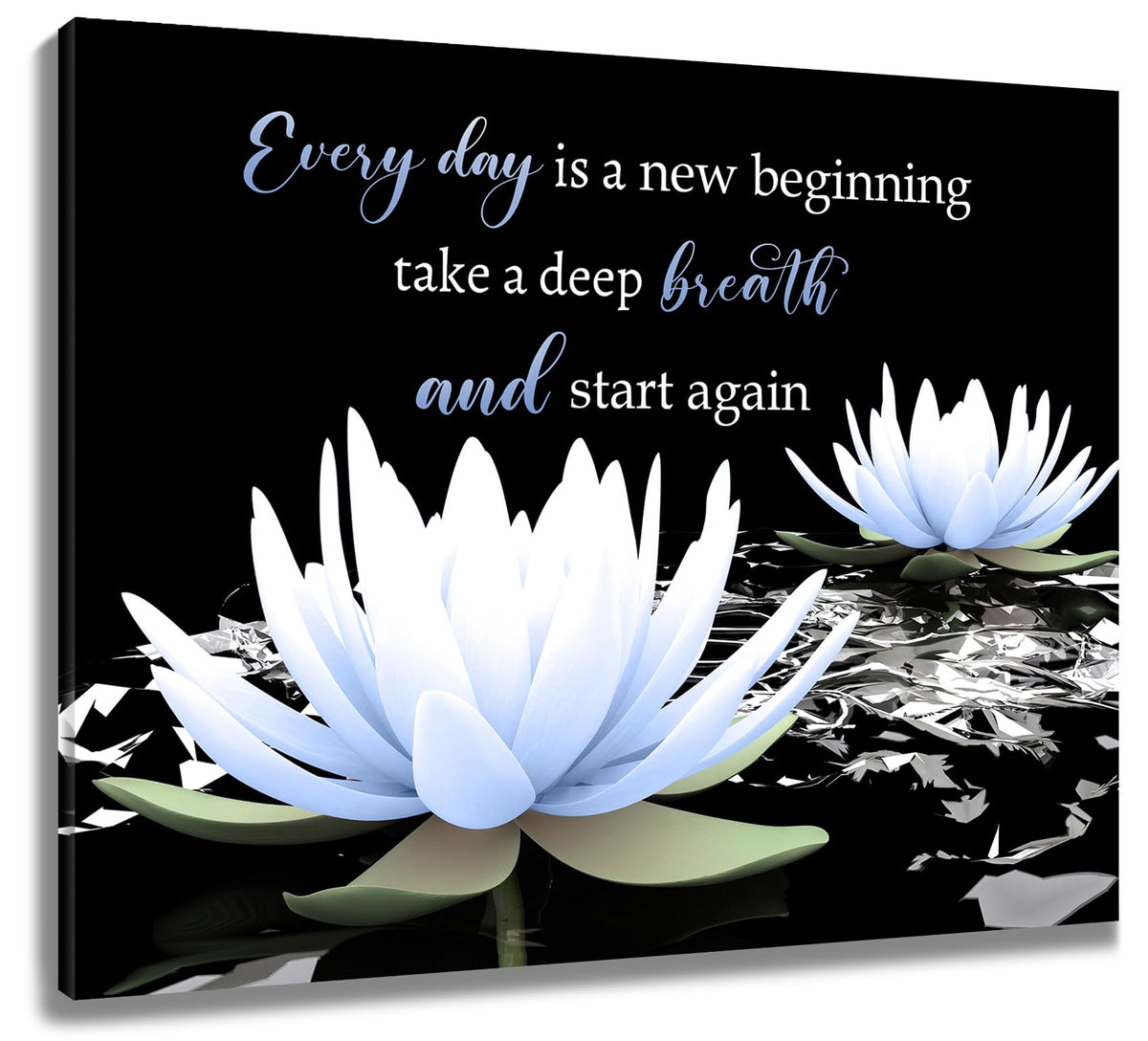 Black and Blue Zen Floral Wall Art (Blue / 16"L x 24"W)