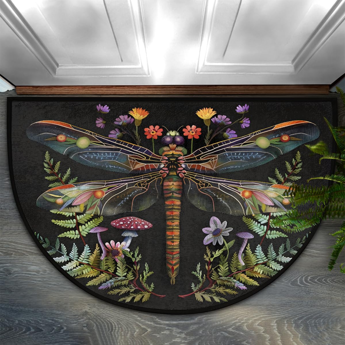 Dragonfly Half Round Doormat Washable Semi Circle Rug Kitchen Outdoor Rugs (A01:animal Dragonfly)