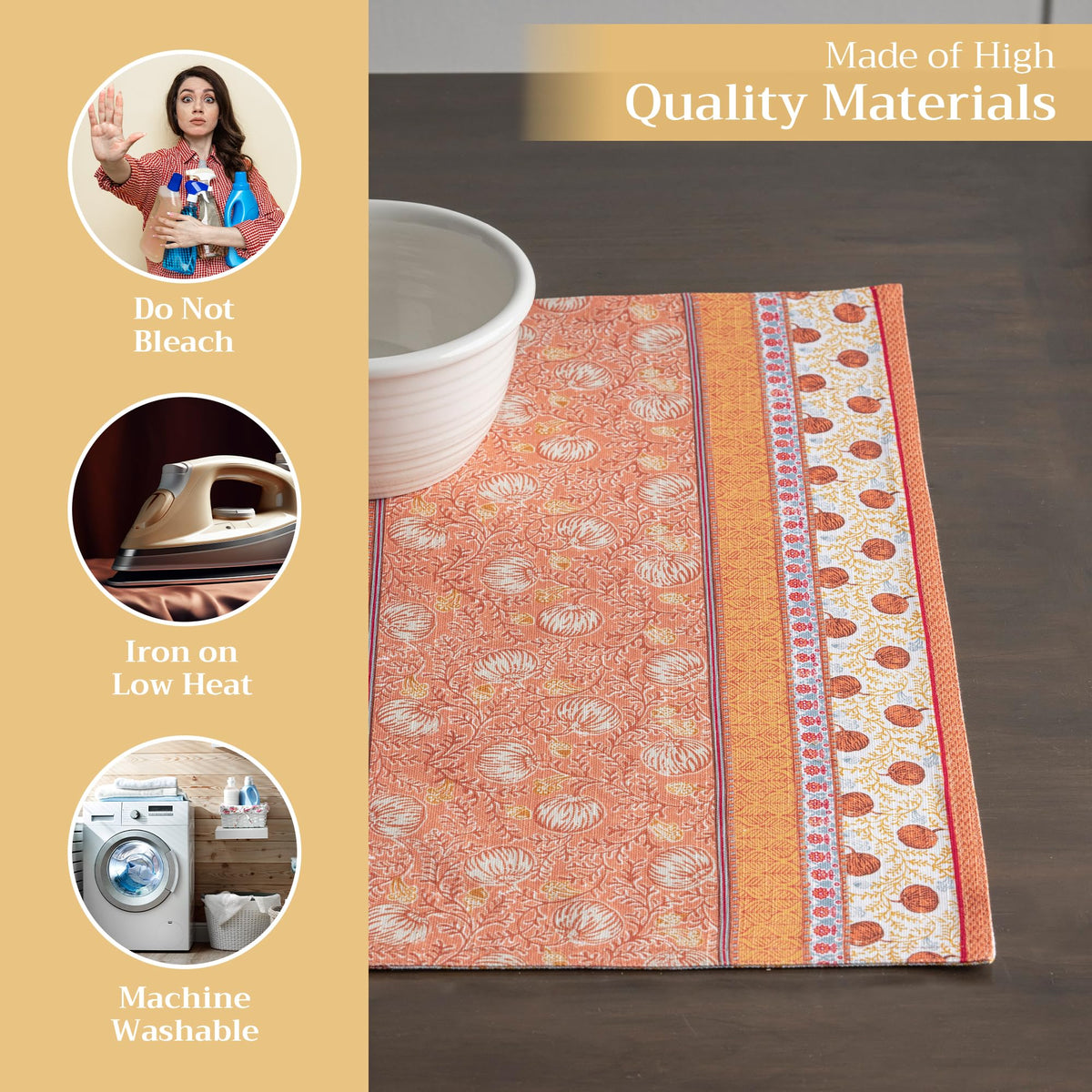 Placemats Set of 4 Reusable 100% Cotton (052 - Harvest Festival / 13" X 19" (Pack of 4))