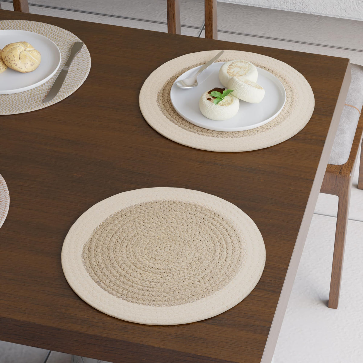 Placemats Round Cotton Dining Table Mats 13" (Beige Mix Combo / 13" (Set of 6))