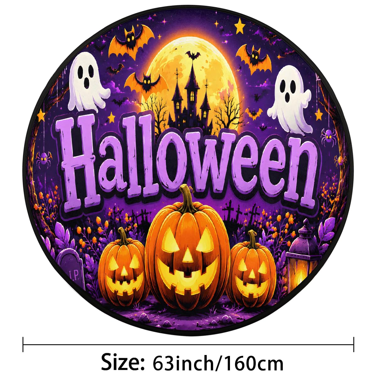 5 Ft Halloween Round Rug Circle Area Rugs Circular Door Mat for Indoor (B:c-22 / 5'3" (Round))