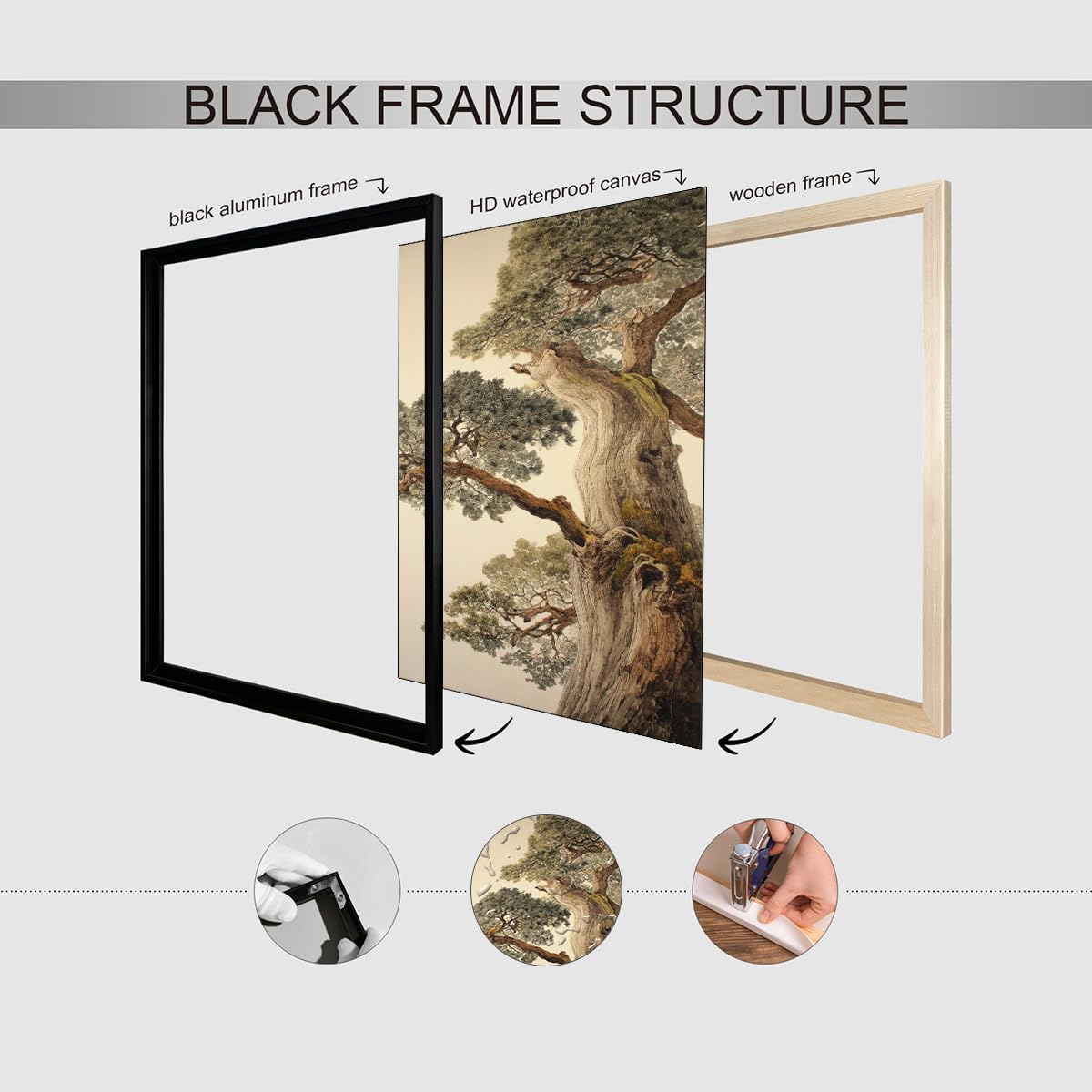 Vintage Japanese Pine Tree Black Framed Wall Art Oriental Asian Tree Canvas Posters 11x14 inch Japan Scenery Room Aesthetic Prints Calm Earthy Forest Botanical Painting for Home Bedroom Living Room Office (Black Framed / Japanese Poster / 14"L x 11"W)