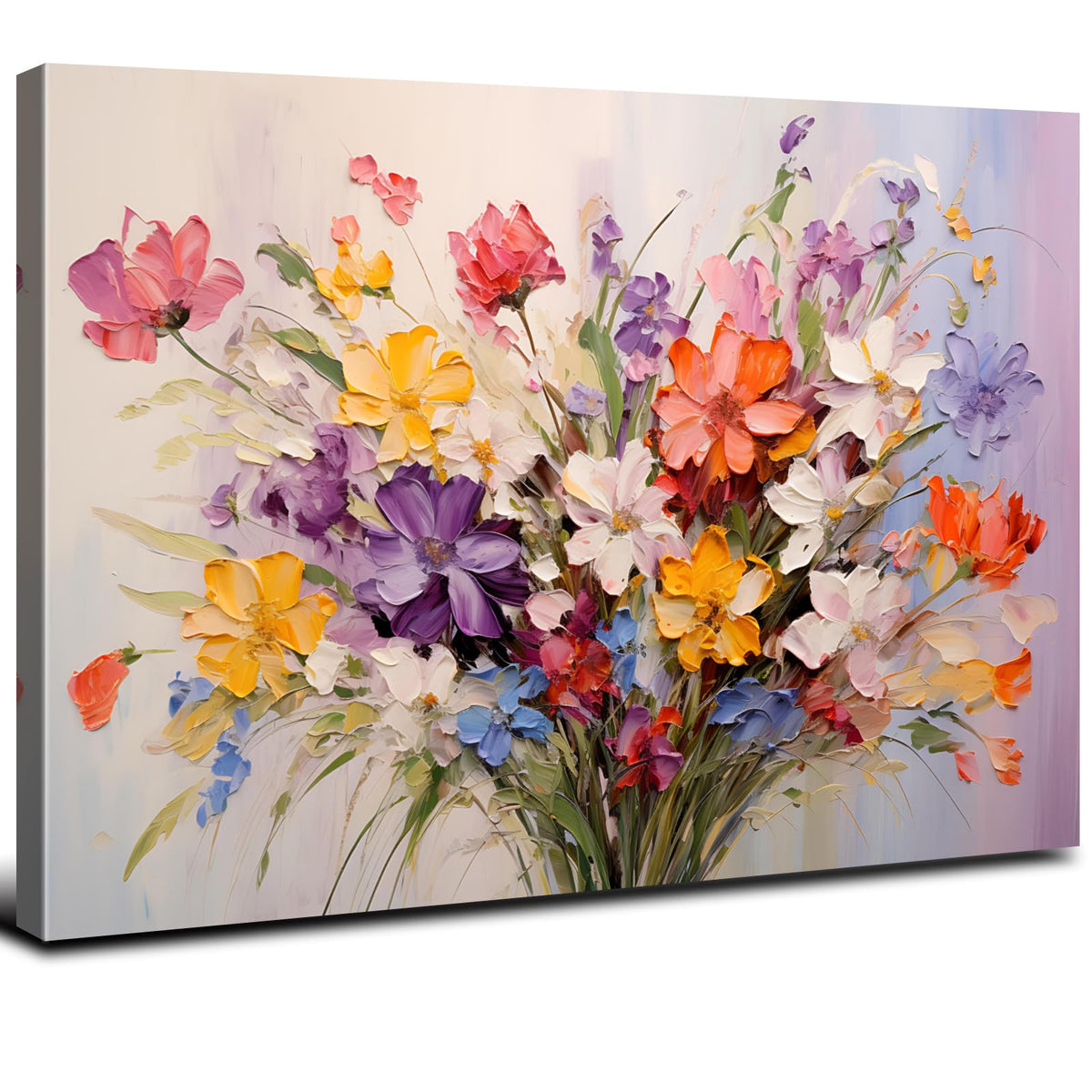 Floral Botanical Wall Art Wildflowers Bouquet Wall Decor for Bathroom Colorful Daisy Poppy Oil Painting Style Canvas Print Aesthetic Flower Picture Blossom Plants Artwork Bedroom Home Decoration (24"L x 16"W / Flower)
