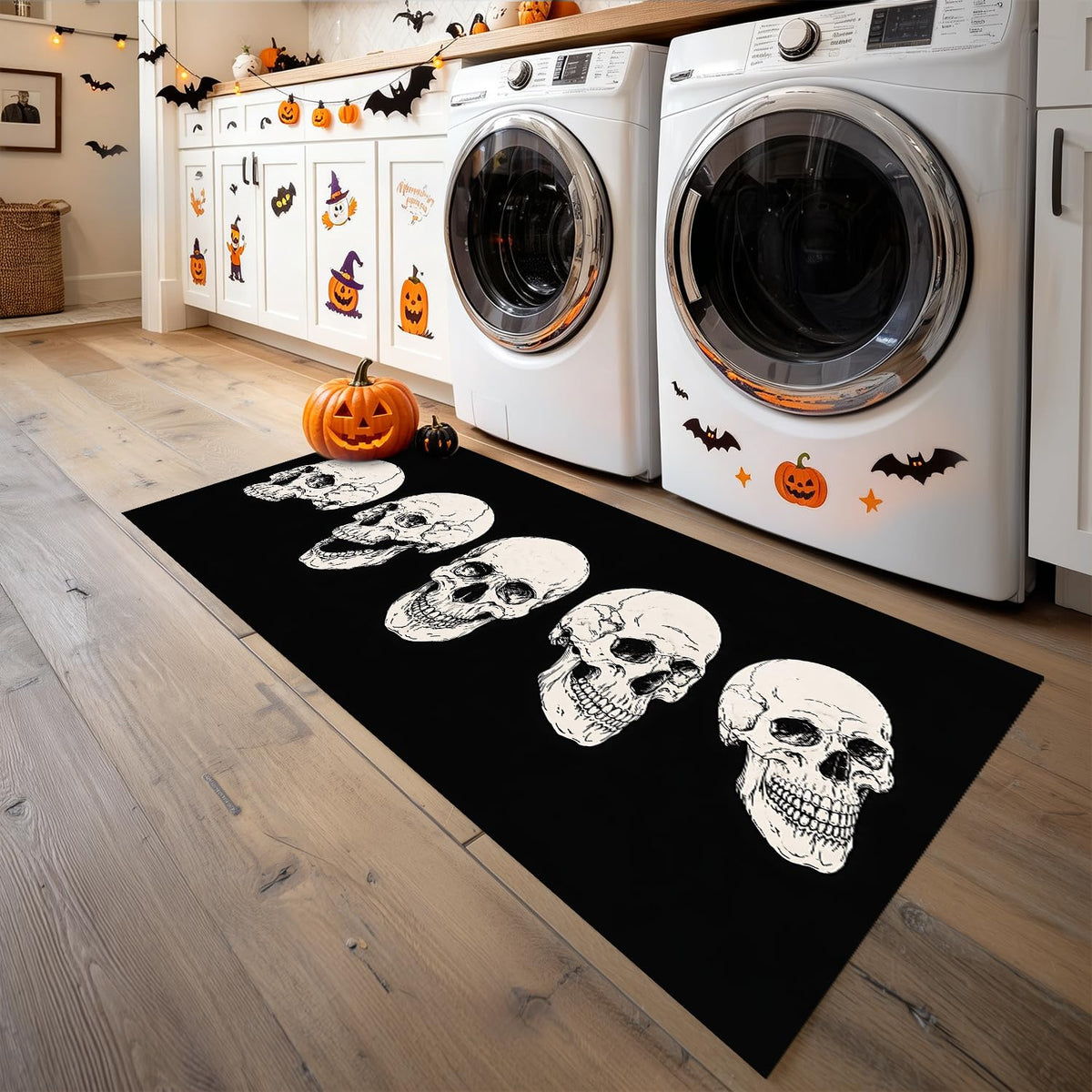 Black Skull Laundry Room Rug 20x47 Inch (#90)