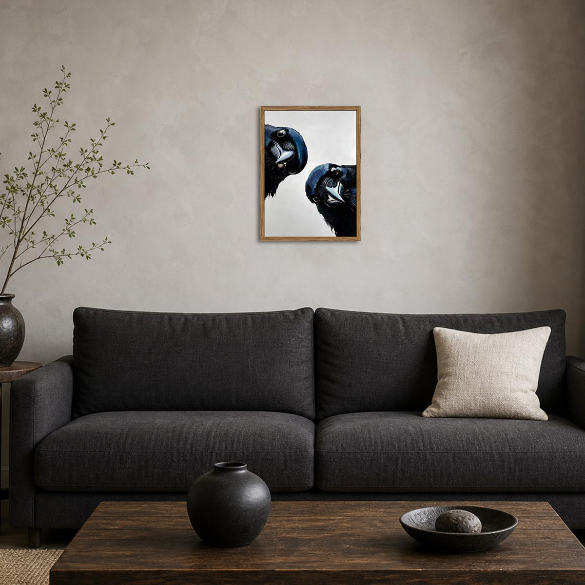 Funny Crow Wall Art Whimsical Black Bird Wall Decor Picture Gothic Raven Canvas Painting Print for Living Room Bedroom 12x16 inch Wood Framed (Animal-L / 16"L x 12"W)