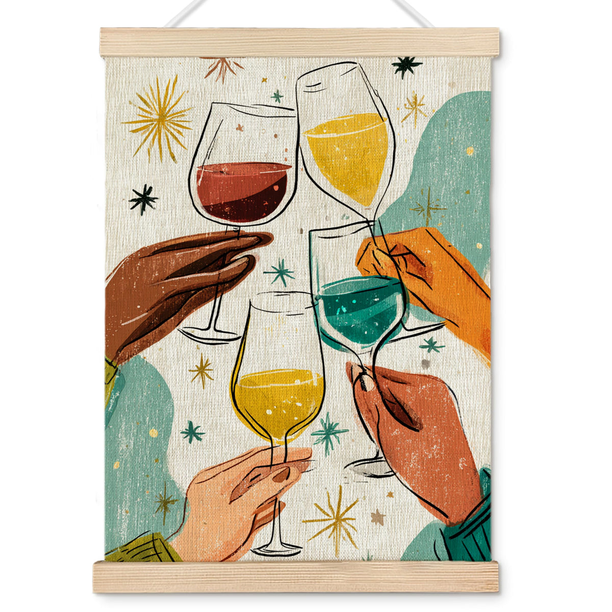 Retro Colorful Wine Bar Wall Art Decor (abstract cheers)