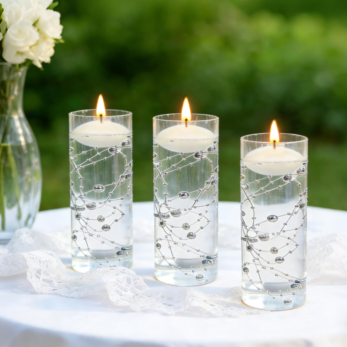 24PCS MANNYCOM Artificial Pearls Beads String for Floating Candles (Silver)