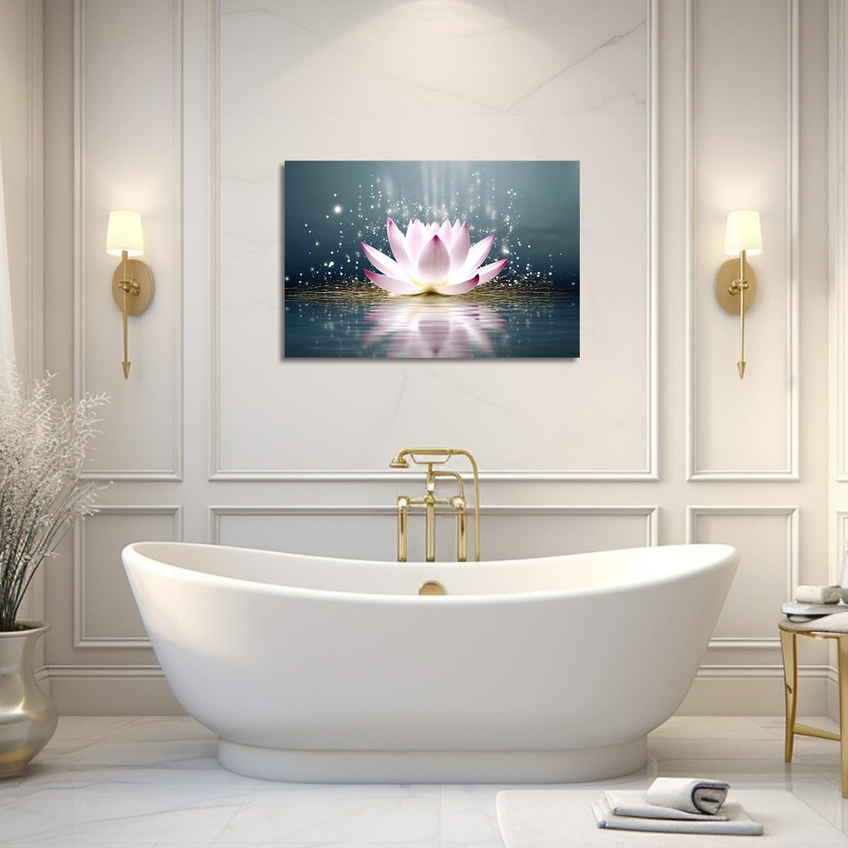 Zen Canvas Wall Art Pink Lotus Flower Bloom in Water Picture Prints for Yoga Spa Meditation Spiritual Room Decor Framed (16"x24" / Zen-4)