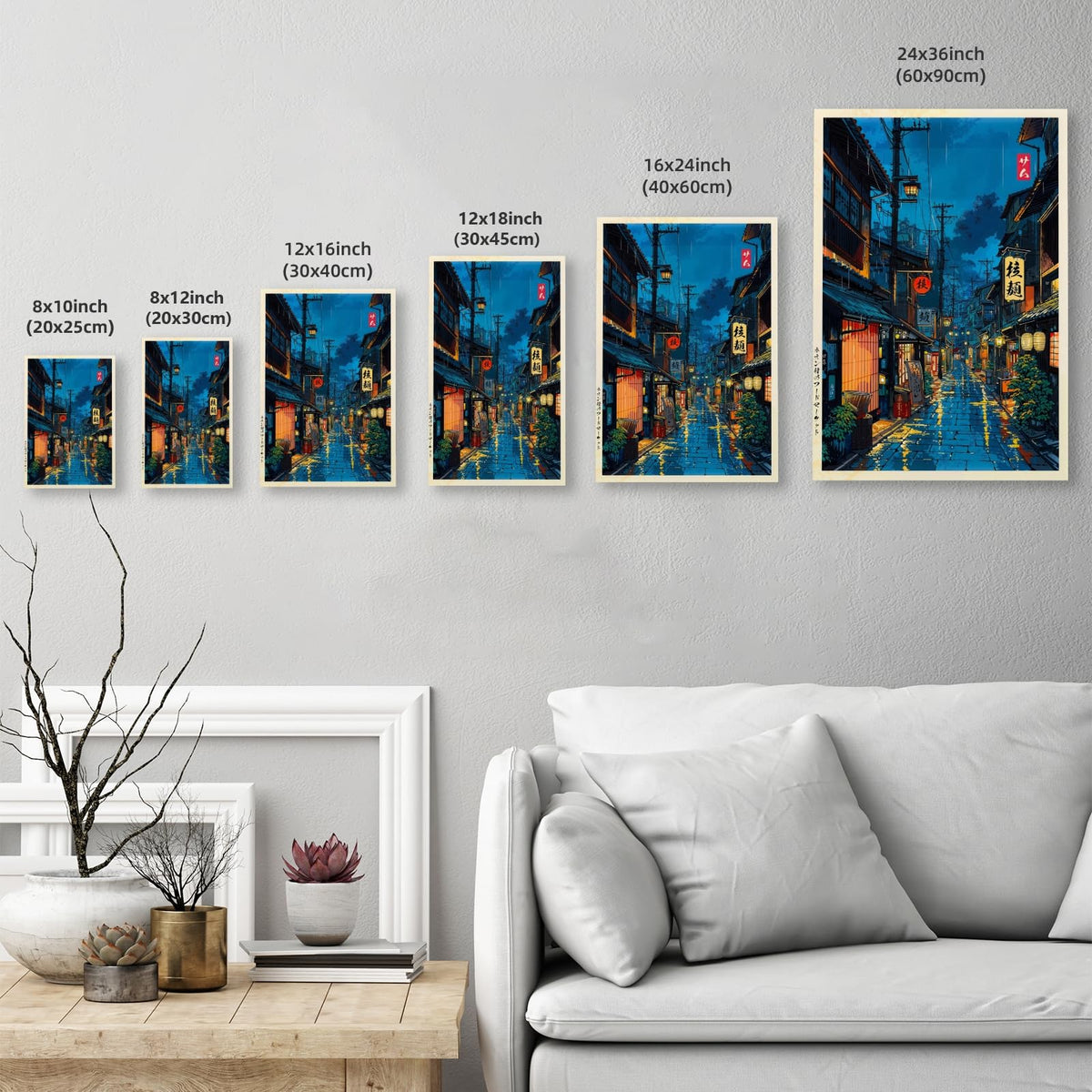 Japanese Tokyo Tea House Wall Art Poster Kyoto Night Street Art Canvas Print Retro Japan Illustration Decor Vintage Urban Street Scene for Bedroom Living Room Aesthetic 24x36inch Wrap (24"L x 36"W / style-1 Wrap-around Frame)