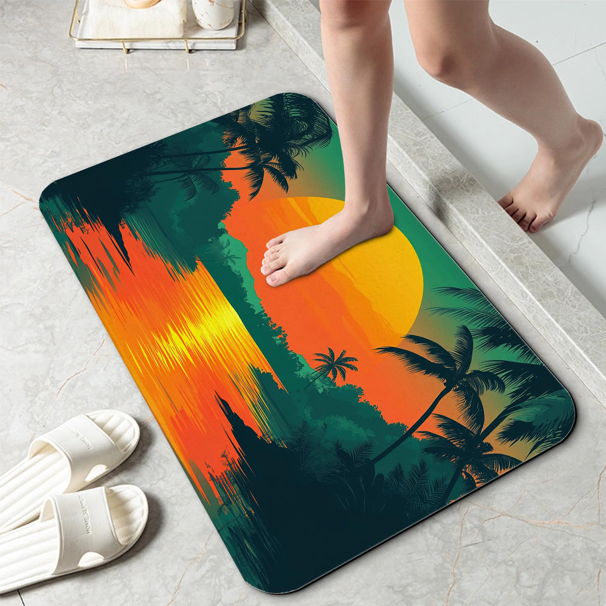 Abstract Nature View Bathroom Rug 29.5"x17" (Tropical Sunset Plam)