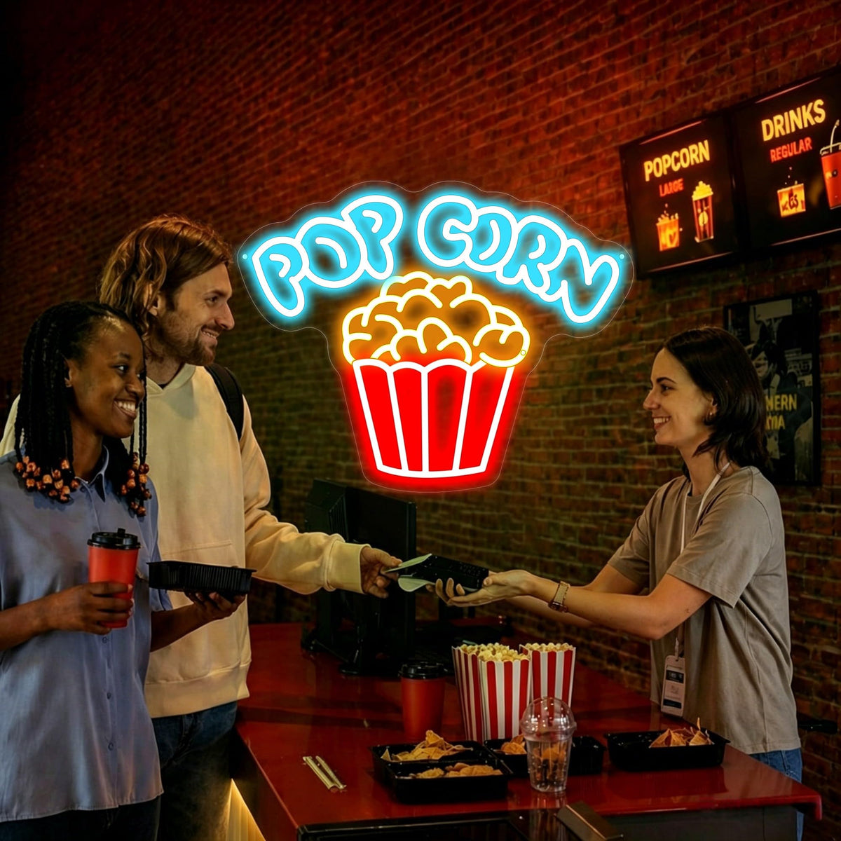 Popcorn Bucket Neon Sign Home Theater Cinema Snack LED Wall Decor (Popcorn)