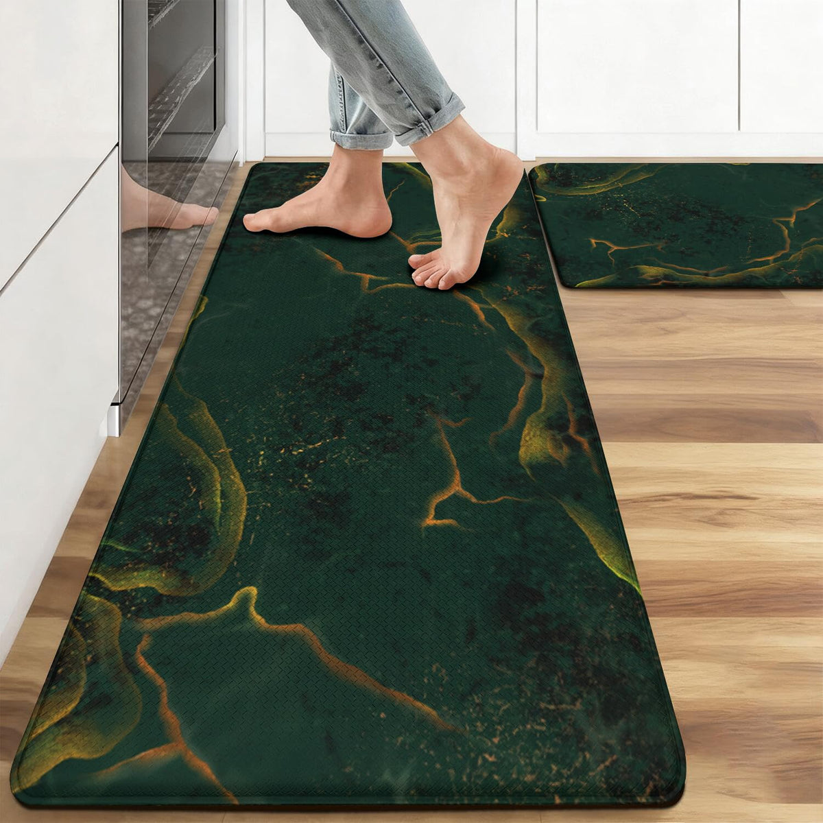 Anti Fatigue Marble Kitchen Rugs Set of 2 (Marble-green)