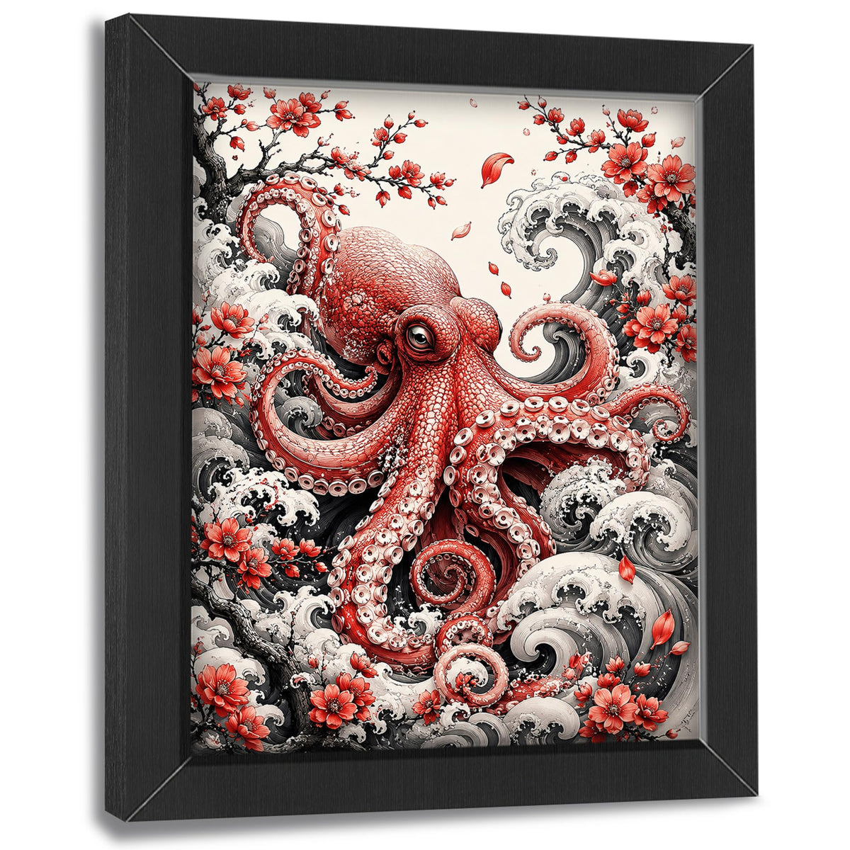 Japanese Octopus Decor Wall Art (Wall Art Framed 04 / 16"L x 12"W)
