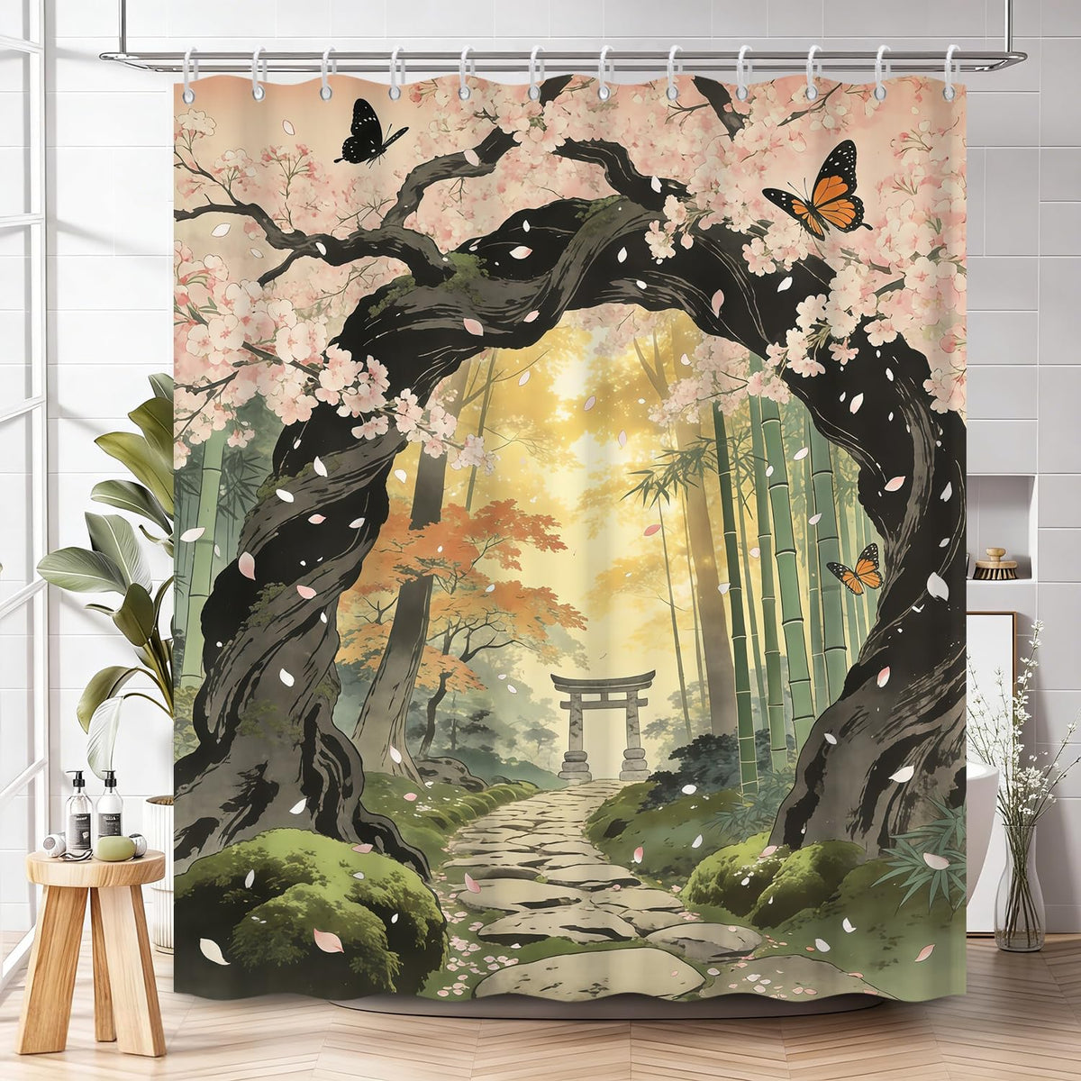 Japanese Garden Shower Curtain with Hooks (Fantastical Landscape-b / 72"W x 72"L (Pack of 1))