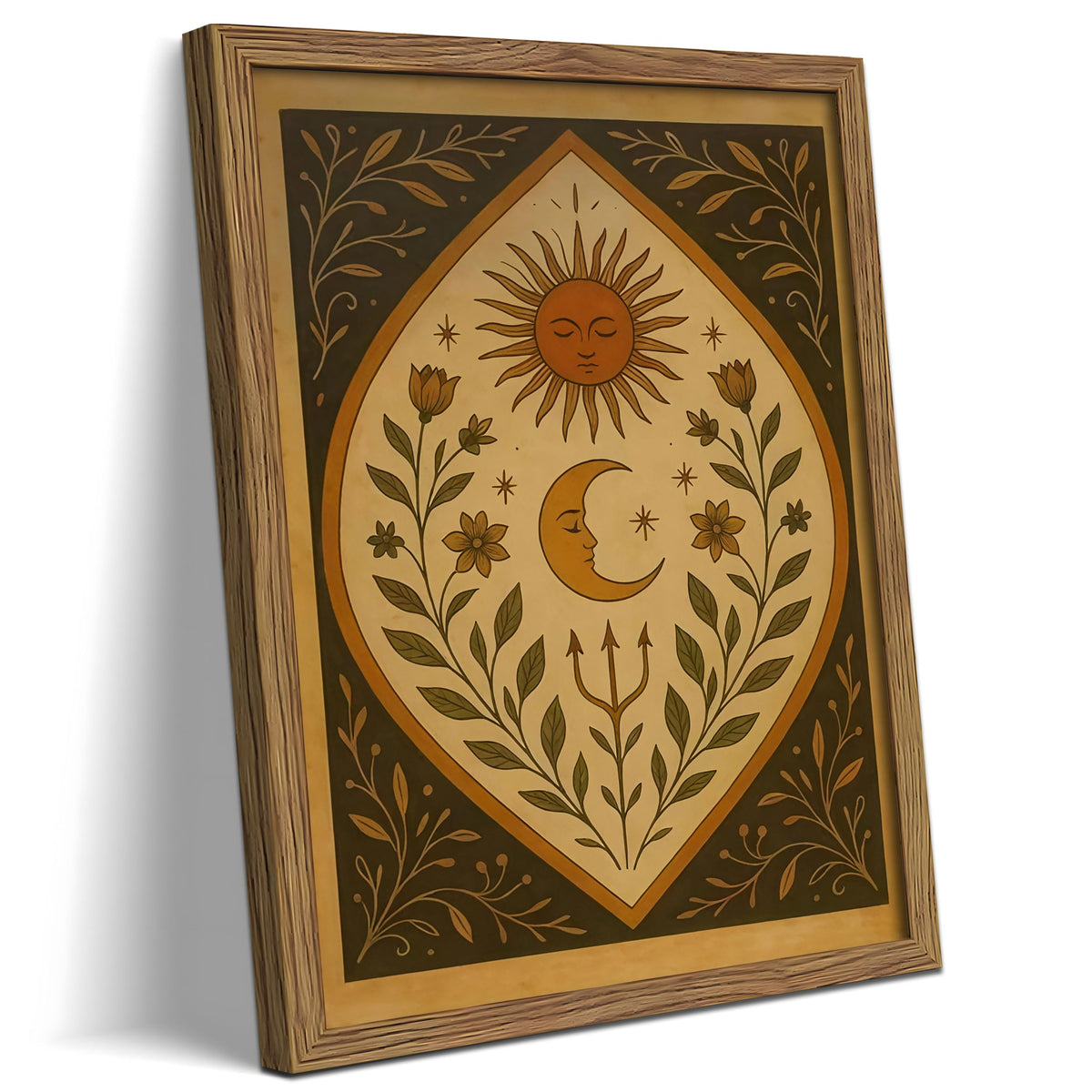 Framed Celestial Sun Moon Canvas Wall Art (A-Sun / 24"L x 16"W)