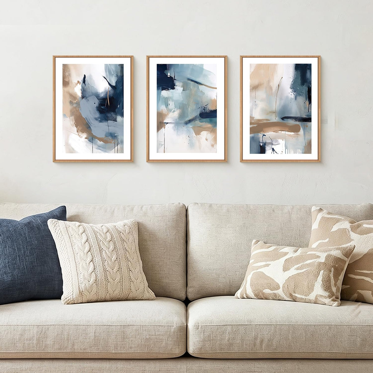 Abstract Navy Blue Framed Canvas Wall Art (Modern Blue and Brown Wall Art / 12''x16''x3)