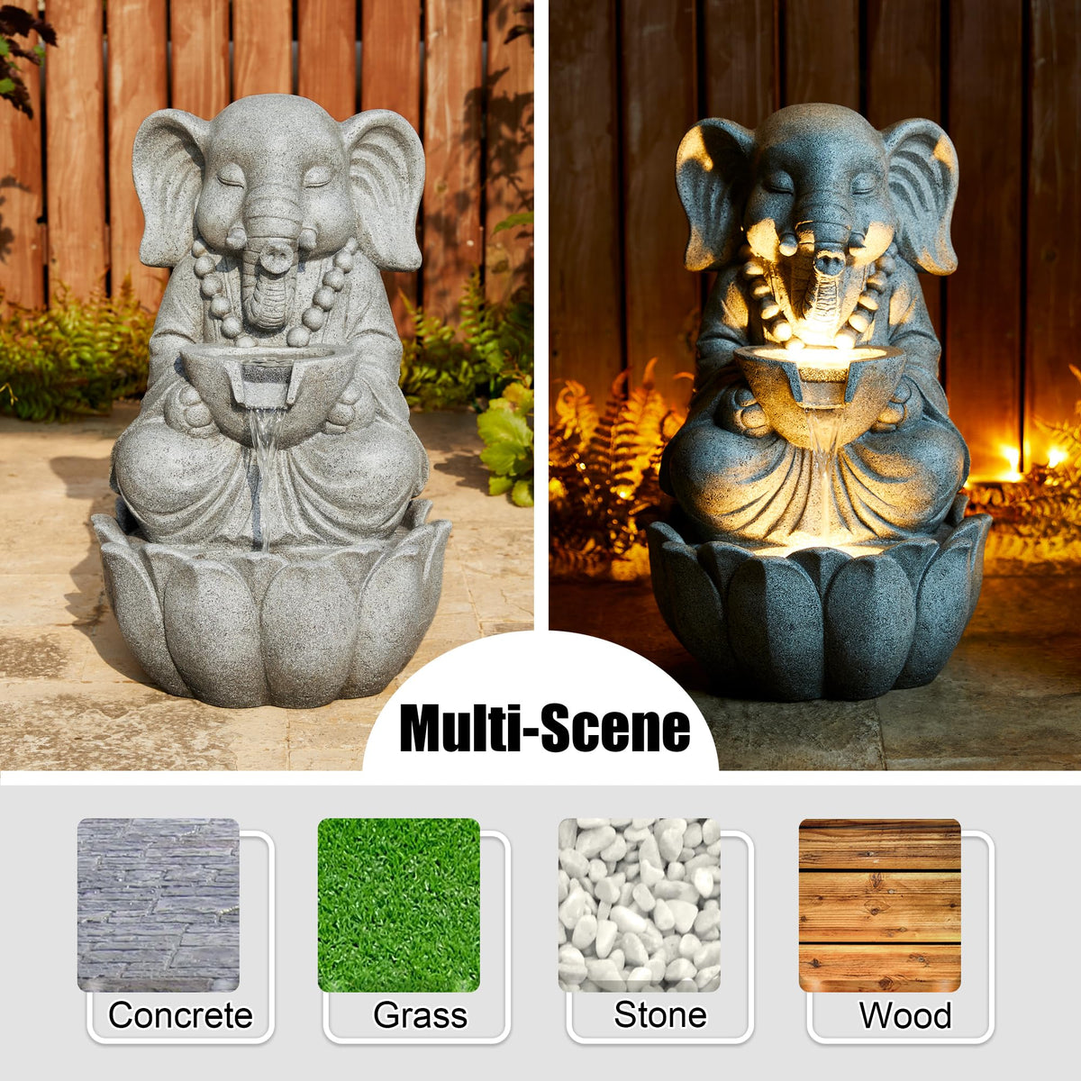 Outdoor Fountains and Waterfalls Zen (Concrete Elephant / 22"H)