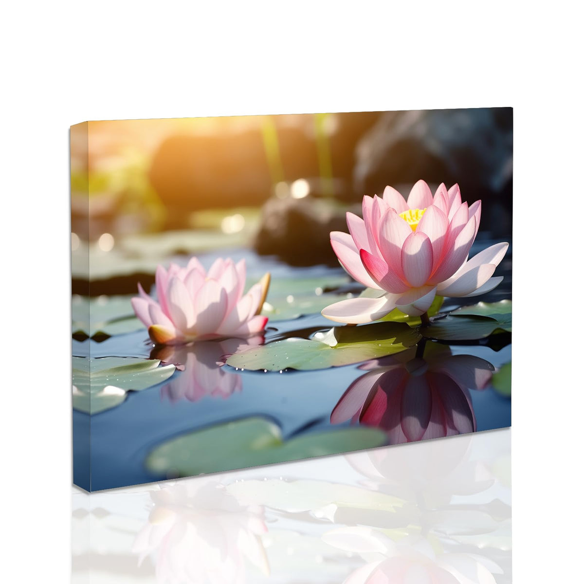Pink Lotus Flower Picture Zen Flower Wall Art Spa Meditation Canvas Poster Spiritual Yoga Bathroom Print Wall Decor Framed (Yellow / 20L" x 30W")