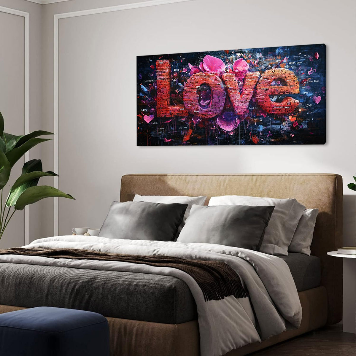 Pink LOVE Typography Wall Art for Living Room Office Modern Romantic Expression Abstract Painting Prints Contemporary Canvas Artwork Dining Bedroom Decor (Contemporary / Red Pink LOVE Typography Wall Art / 40"L x 20"W)