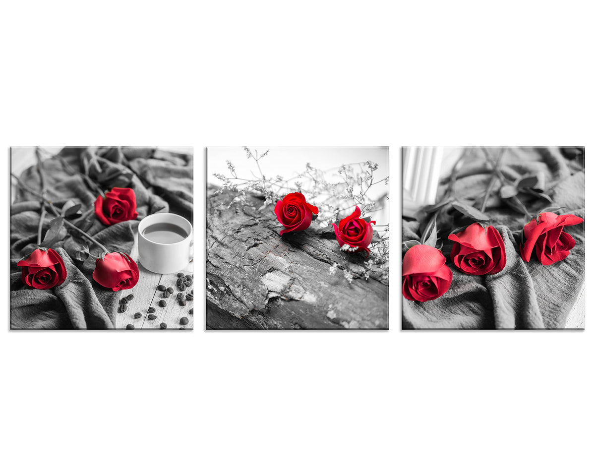 Canvas Print 3 Pcs Black and White Red Rose Canvas Art Painting Abstract Wall Art Decorations Flower Picture on Canvas for Home Decor Stretched and Framed (20 x 20 inches (3-Piece Set) / B&W Rose)