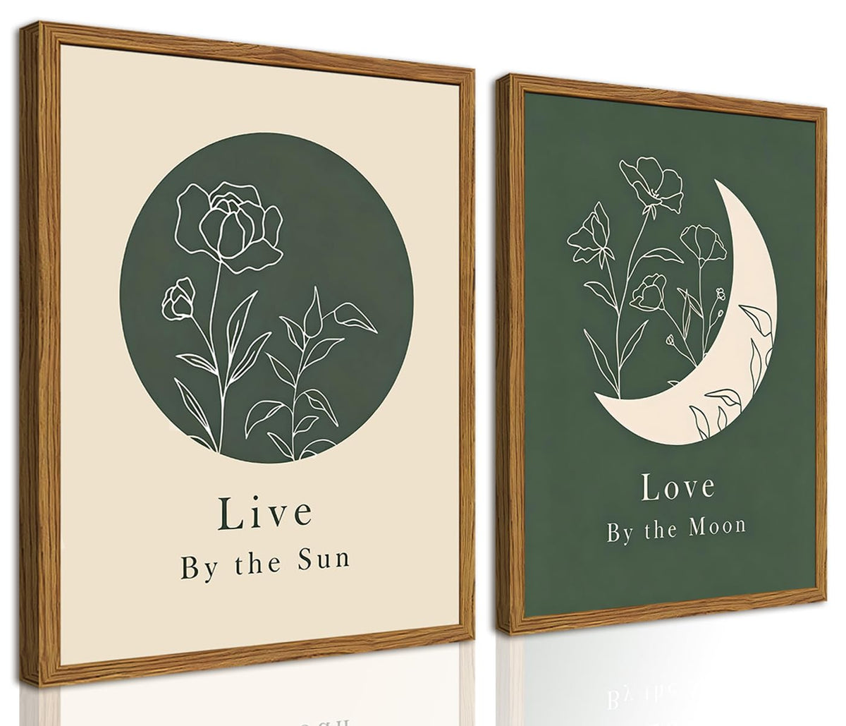 Framed Boho Sun and Moon Wall Art Set of 2 (Boho / 16"L x 12"W)