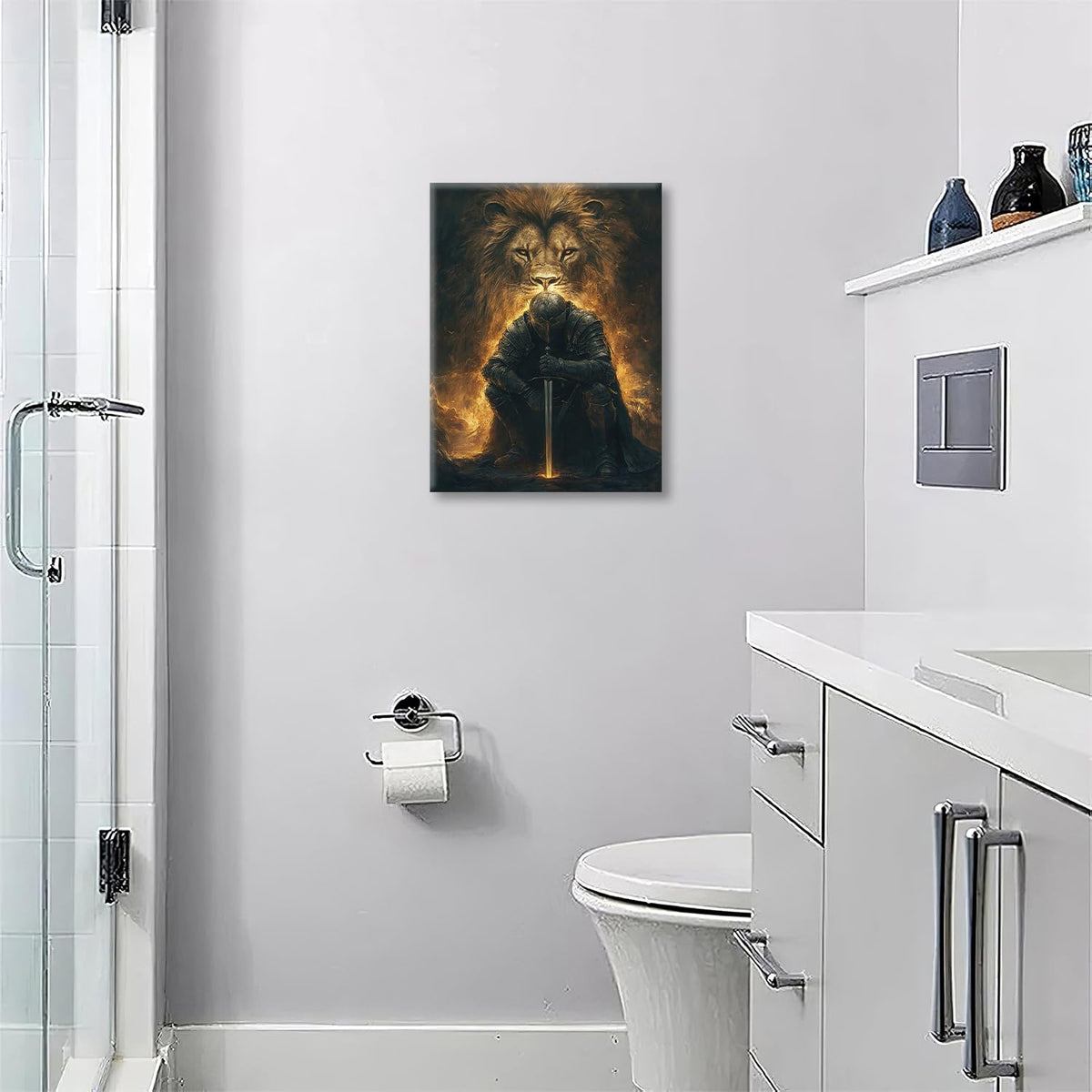 Lion of Judah Canvas Wall Art Warrior Knight Modern ArtWork 16" x 24" (Lion of Judah / 24"L x 16"W)