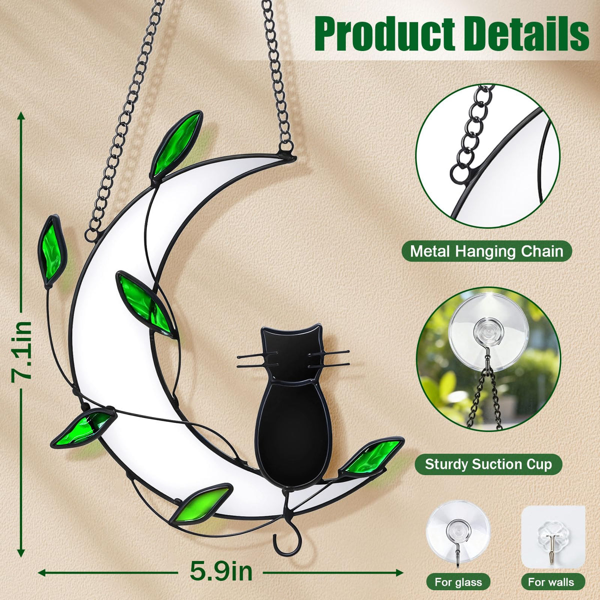 Stained Glass Window Hanging Suncatcher (Black-cat)
