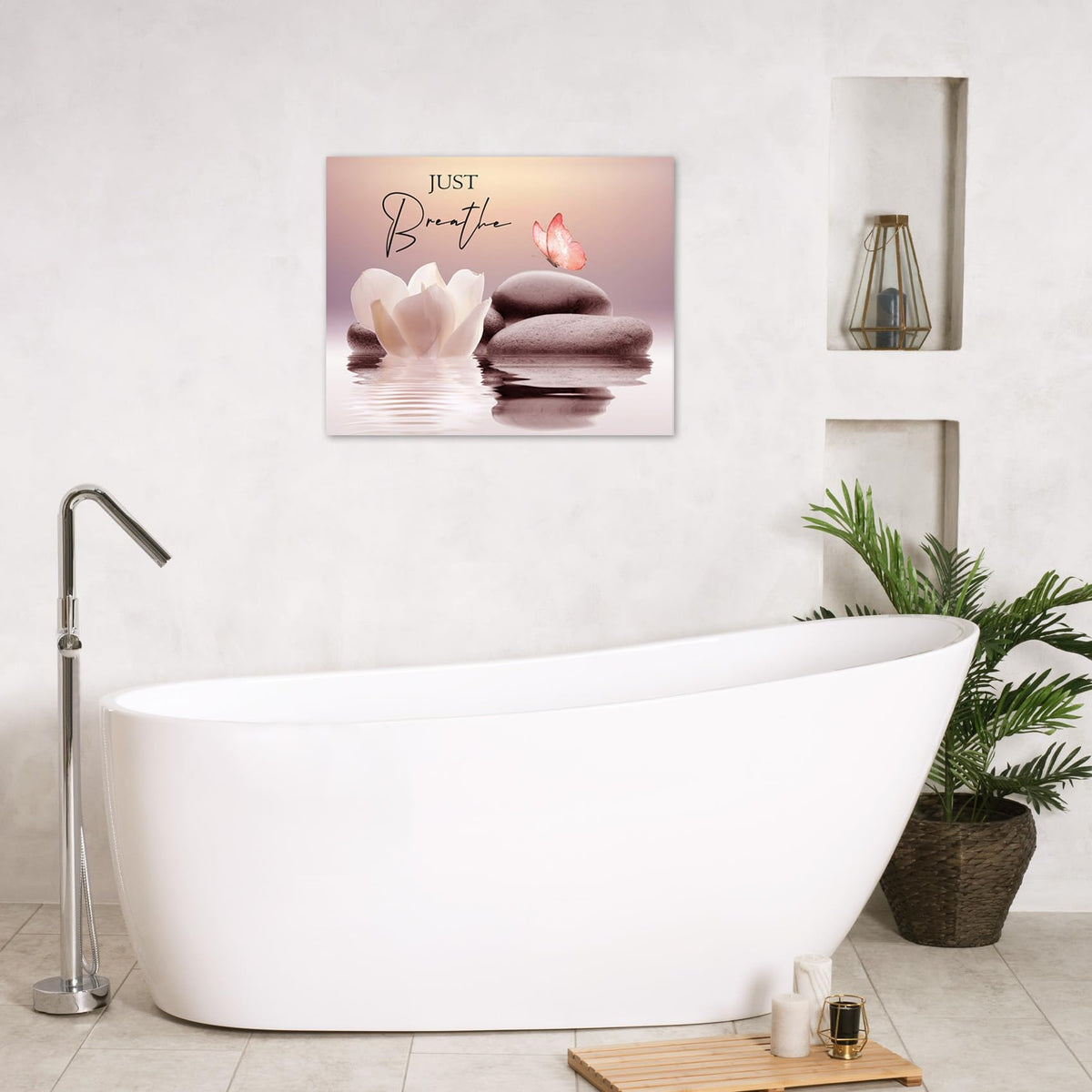 Pink Butterfly Wall Art for Bathroom Inspirational Quotes and White Floral Canvas Wall Art Wall Paintings Home Decor Zen Spa Wall Pictures for Living Room Bedroom Office Ready To Hang (Pink / 8"L x 10"W)