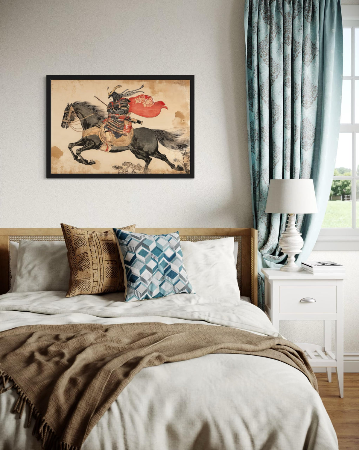 Samurai on Horse Black Framed Wall Art Print Poster (Samurai on Horse 1 / 14"L x 11"W)