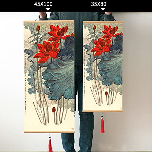 Canvas Painting Prints Wall Scroll Fengshui Art for Decor 32x14in (Splashing Ink Lotus)