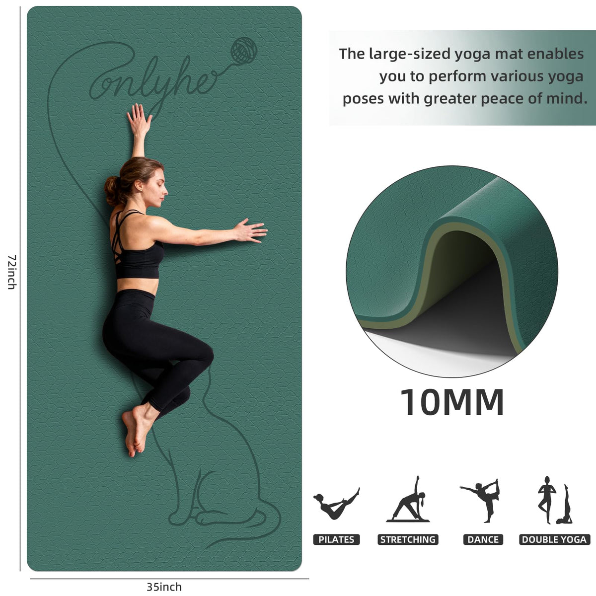 Extra Large Yoga Mat 10mm Thick (Deep green + Turquoise green)