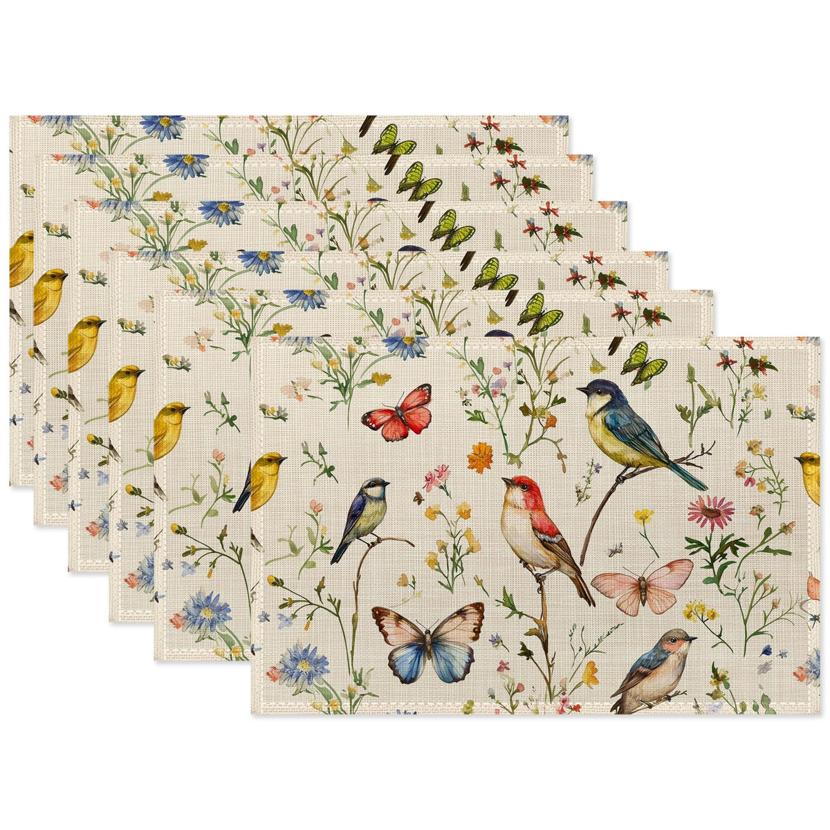 Vintage Bird Placemats Set of 6 (Vintage Bird Butterfly Flower)
