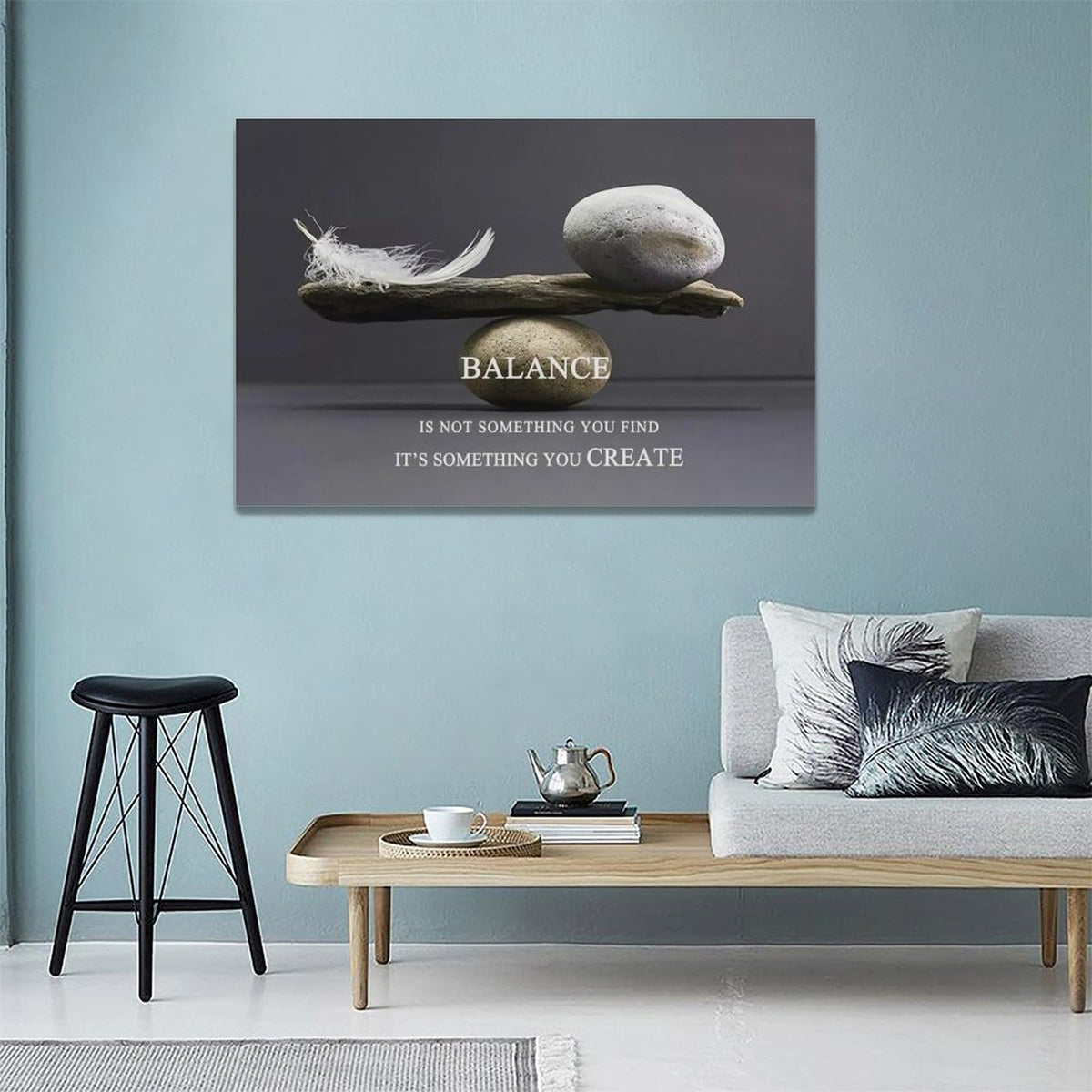 Zen Stone Wall Art Meditation Spiritual Wall Decor Inspirational Balance Feather Pictures Canvas Prints Framed Home Decorations Painting Artwork for Living Room Bedroom Office Bathroom 24"x16" (24"L x 16"W / Inspirational Quotes-Balance)