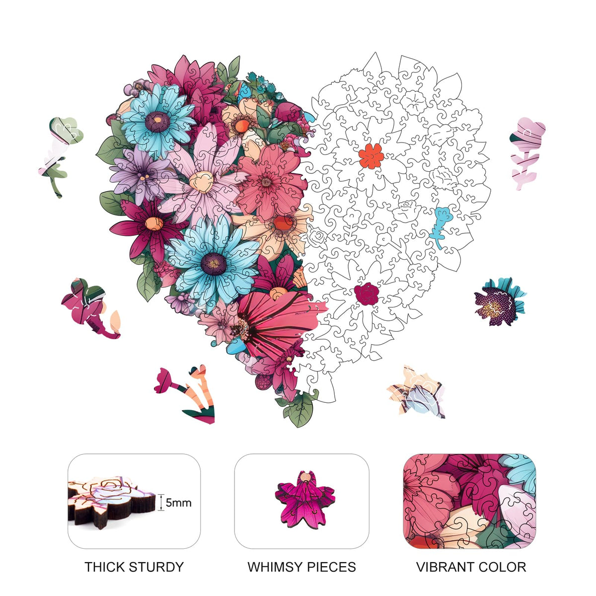 Flower Puzzles for Adults 500 Pieces (Heart-flower / 500 pieces)