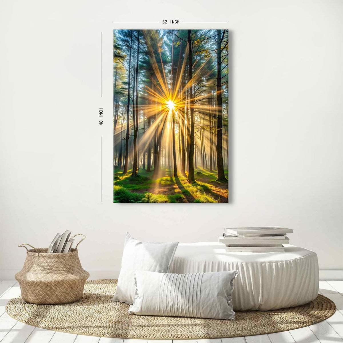 Green Forest Canvas Wall Art Sunshine Forest Pictures Wall Decor Nature Woodland Morning Scenic Painting Poster Tropical Pine Trees Prints Artwork for Walls Bedroom Office Decorations 32x48 (32"L x 48"W / Fall07)