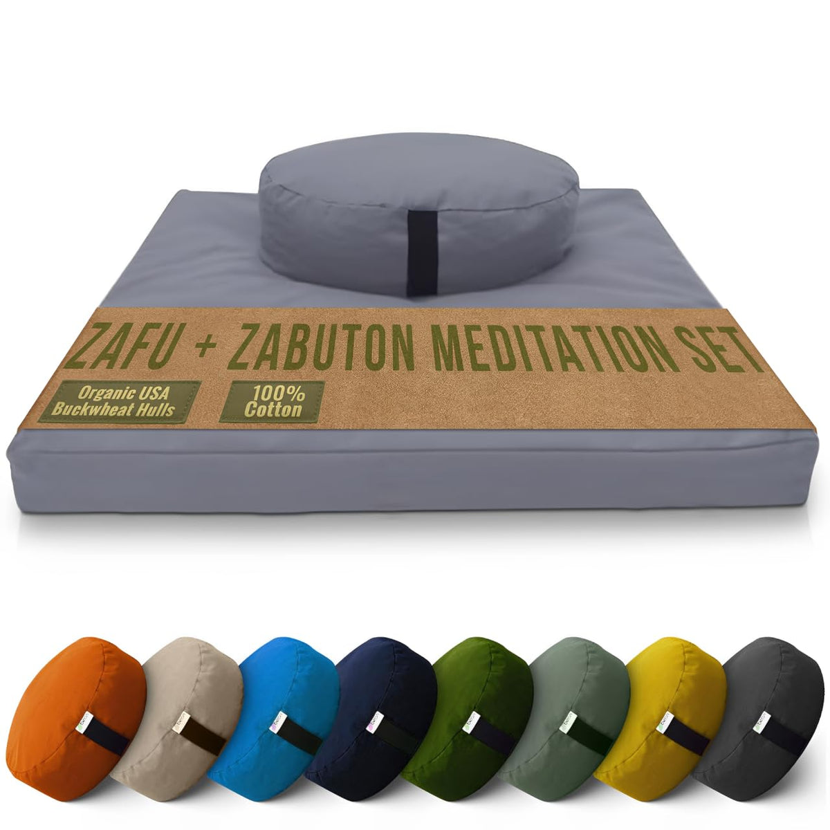Oval XL Zafu & Zabuton Yoga Meditation Cushion Set Stone Gray (Oval Combo / Stone Gray - 10oz Cotton Canvas)